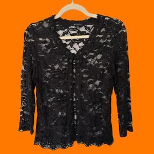 90's vintage black floral lace open front cardigan SMALL Panitti